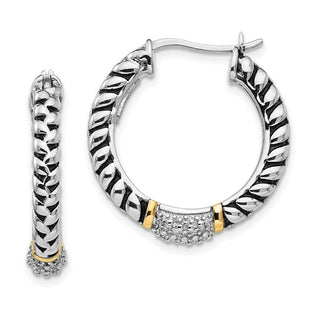 Sterling Silver w/14k Yellow Gold Diamond Hoop Earrings QTC550
