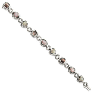 7.75" Shey Couture Sterling Silver Antiqued Pink Black and White Mother of Pearl Bracelet
