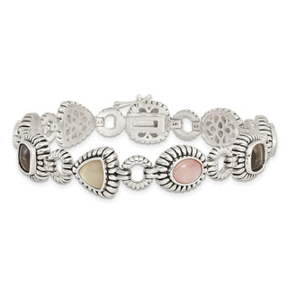 7.75" Shey Couture Sterling Silver Antiqued Pink Black and White Mother of Pearl Bracelet