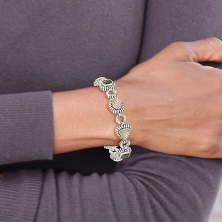 7.75" Shey Couture Sterling Silver Antiqued Pink Black and White Mother of Pearl Bracelet