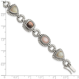7.75" Shey Couture Sterling Silver Antiqued Pink Black and White Mother of Pearl Bracelet