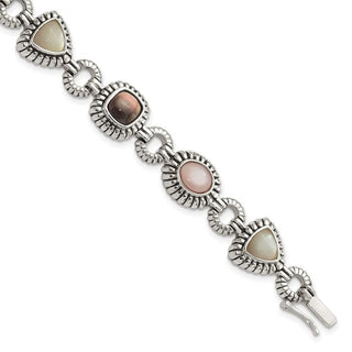 7.75" Shey Couture Sterling Silver Antiqued Pink Black and White Mother of Pearl Bracelet