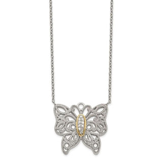 Sterling Silver w/14k Yellow Gold Diamond Necklace QTC641