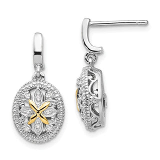 Sterling Silver w/14k Yellow Gold Diamond Earrings QTC645