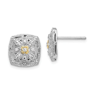 Sterling Silver w/14k Yellow Gold Diamond Earrings QTC650