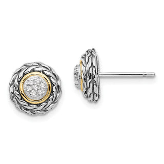 Sterling Silver w/14k Yellow Gold Diamond Earrings QTC654