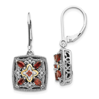 Sterling Silver w/14k Yellow Gold Diamond & Garnet Earrings QTC657