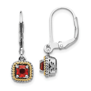 Sterling Silver w/14k Yellow Gold Garnet Earrings QTC672