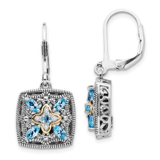 Sterling Silver w/14k Yellow Gold Diamond & Blue Topaz Earrings QTC772