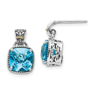 Sterling Silver w/14k Yellow Gold Blue Topaz Earrings QTC783