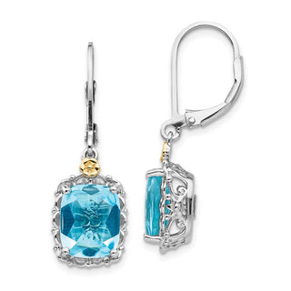 Sterling Silver w/14k Yellow Gold Blue Topaz Earrings QTC793