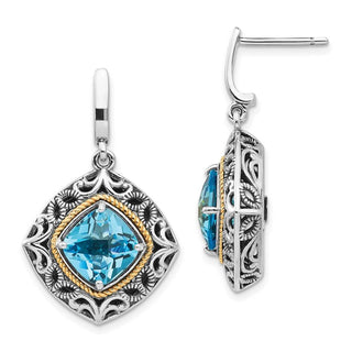 Sterling Silver w/14k Yellow Gold Blue Topaz Earrings QTC795