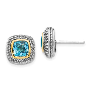 Sterling Silver w/14k Yellow Gold Blue Topaz Earrings QTC798