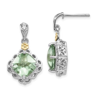 Sterling Silver w/14k Yellow Gold Green Quartz Earrings QTC902