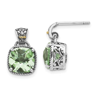 Sterling Silver w/14k Yellow Gold Green Quartz Earrings QTC907