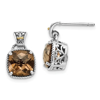 Sterling Silver w/14k Yellow Gold Smoky Quartz Earrings