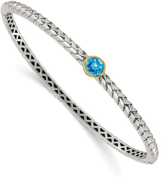 Sterling Silver & 14k Yellow Gold Blue Topaz Bangle Bracelet