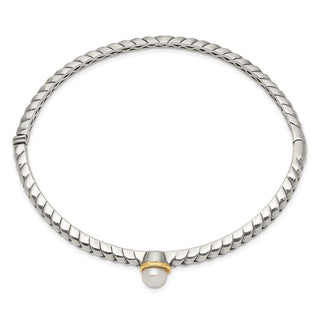 Shey Couture Sterling Silver with 14K Accent 6mm Freshwater Cultured Pearl Hinged Bangle Bracelet