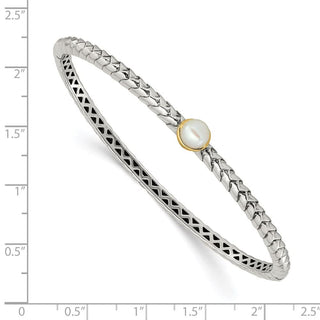 Shey Couture Sterling Silver with 14K Accent 6mm Freshwater Cultured Pearl Hinged Bangle Bracelet