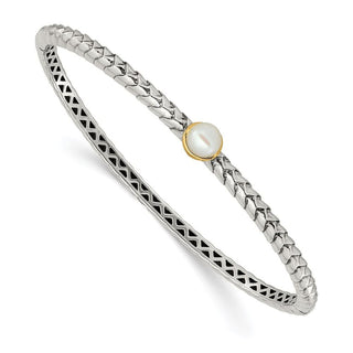 Shey Couture Sterling Silver with 14K Accent 6mm Freshwater Cultured Pearl Hinged Bangle Bracelet