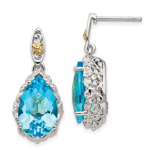 Sterling Silver w/14k Yellow Gold Blue Topaz Post Dangle Earrings