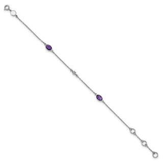 7.5" Sterling Silver White Ice Amethyst Station and .01ctw Diamond Bracelet