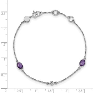 7.5" Sterling Silver White Ice Amethyst Station and .01ctw Diamond Bracelet