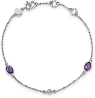 7.5" Sterling Silver White Ice Amethyst Station and .01ctw Diamond Bracelet