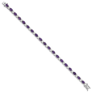 7" Sterling Silver Rhodium-plated Amethyst & CZ Bracelet QX140AM