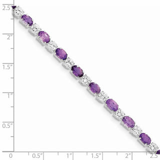 7" Sterling Silver Rhodium-plated Amethyst & CZ Bracelet QX140AM