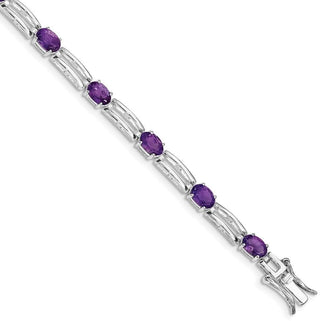 7" Sterling Silver Rhodium-plated Amethyst Bracelet QX143AM