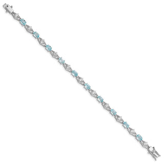7" Sterling Silver Rhodium-plated Blue Topaz & CZ Bracelet QX151BT