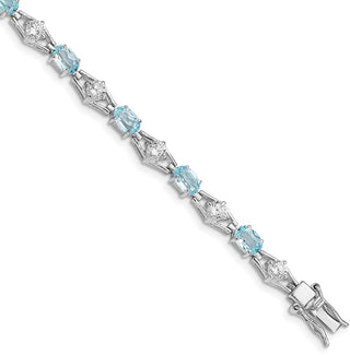 7" Sterling Silver Rhodium-plated Blue Topaz & CZ Bracelet QX151BT