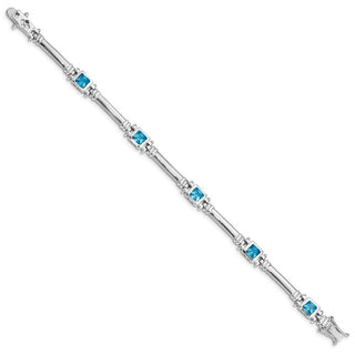 7" Sterling Silver Rhodium-plated Blue Topaz Bracelet QX160BT