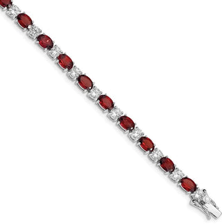 7" Sterling Silver Garnet and CZ Bracelet QX172GA