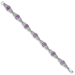 7.25" Sterling Silver Rhodium-plated Amethyst Bracelet