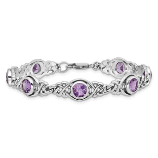 7.25" Sterling Silver Rhodium-plated Amethyst Bracelet