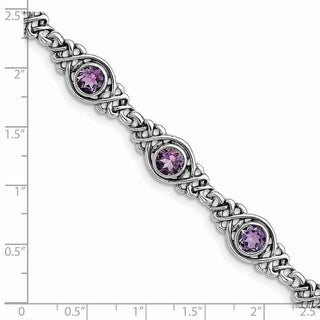7.25" Sterling Silver Rhodium-plated Amethyst Bracelet