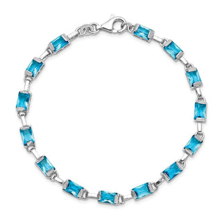 7.25" Sterling Silver Rhodium-plated Rectangular Blue Topaz Bracelet
