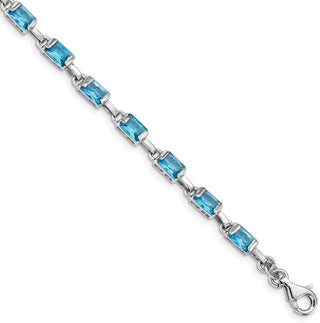 7.25" Sterling Silver Rhodium-plated Rectangular Blue Topaz Bracelet