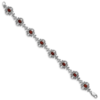 7.25" Sterling Silver Rhodium Plated Antiqued Garnet Bracelet