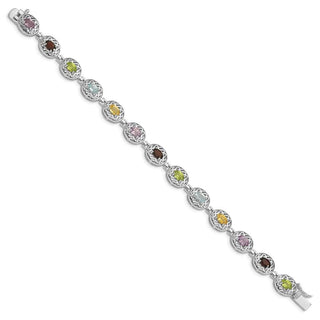 6.5" Sterling Silver Rhodium Plated Multicolor Gemstone Bracelet