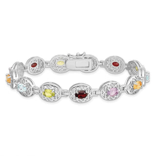 6.5" Sterling Silver Rhodium Plated Multicolor Gemstone Bracelet