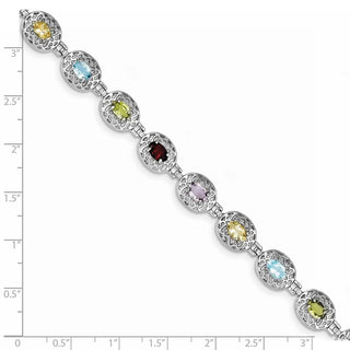 6.5" Sterling Silver Rhodium Plated Multicolor Gemstone Bracelet