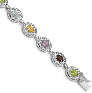 6.5" Sterling Silver Rhodium Plated Multicolor Gemstone Bracelet