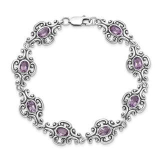 7.5" Sterling Silver Rhodium-plated Amethyst Bracelet