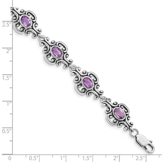 7.5" Sterling Silver Rhodium-plated Amethyst Bracelet
