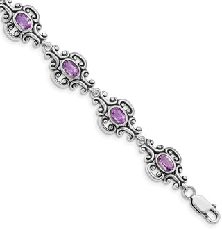 7.5" Sterling Silver Rhodium-plated Amethyst Bracelet