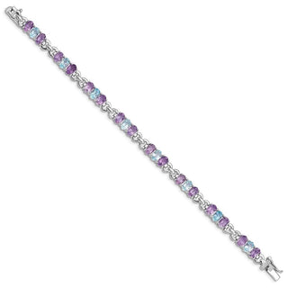 7.25" Sterling Silver Rhodium-plated Amethyst and Blue Topaz Bracelet