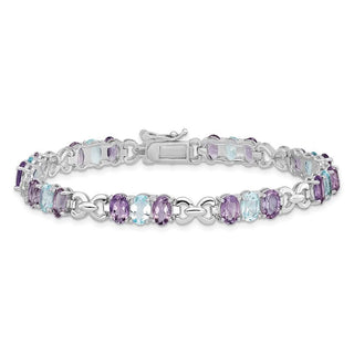 7.25" Sterling Silver Rhodium-plated Amethyst and Blue Topaz Bracelet